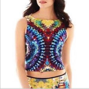 Bisou Bisou Colorful Tie Dye Printed Sleeveless Crop Top Shirt Women's M